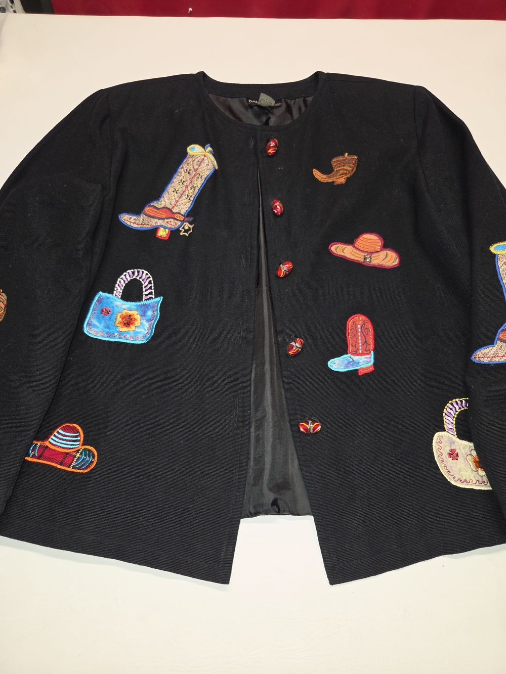 Daniel K Black Jacket with Colorful Embroidered Patches Western Vintage